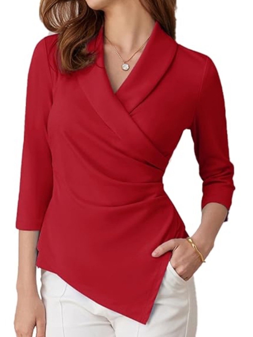 NEW GRACE KARIN Women's 3/4 Sleeve Wrap Blouse V-Neck size: L